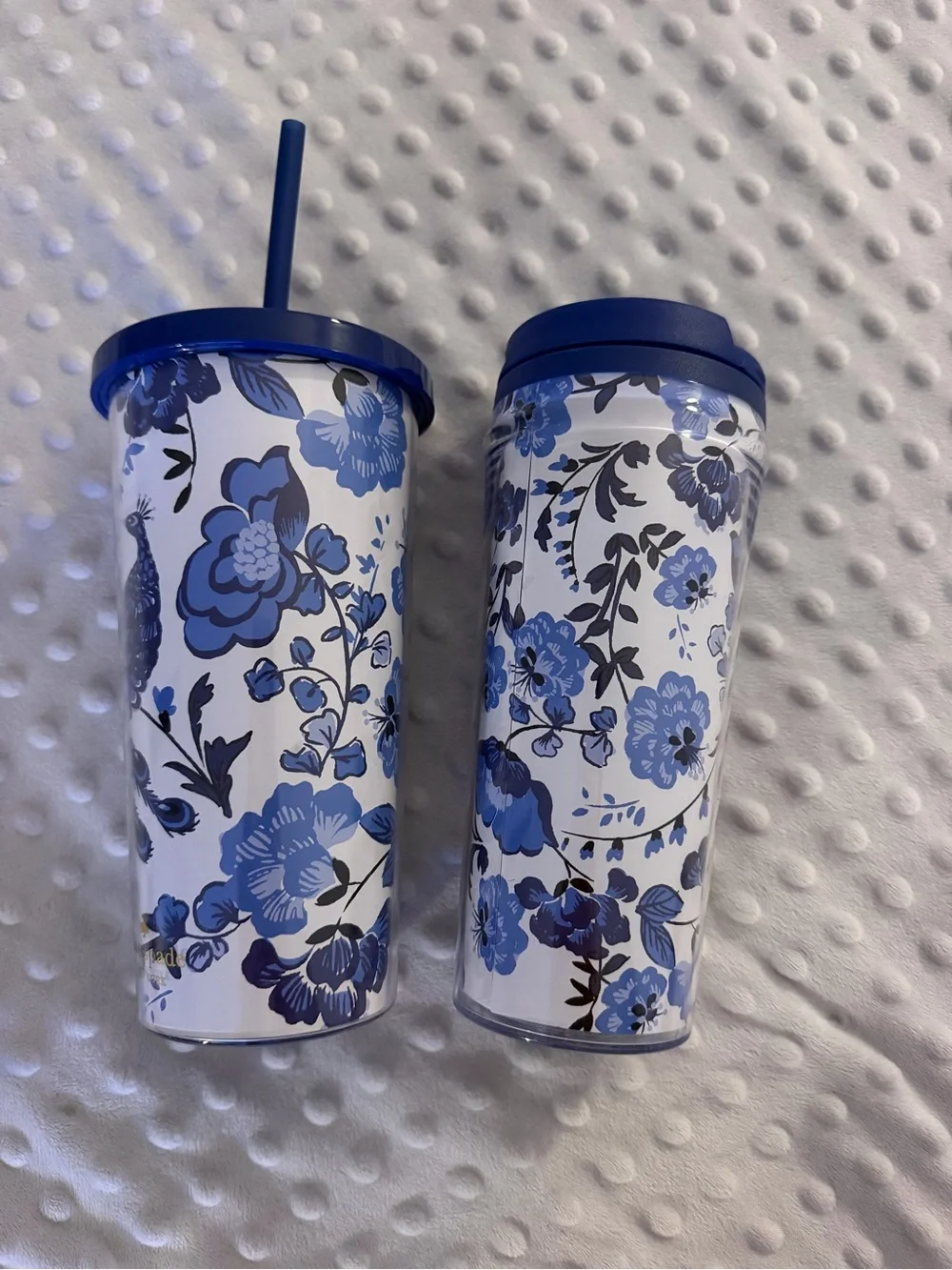 kate spade Blue Floral Double Tumbler Set with Lids and Straw